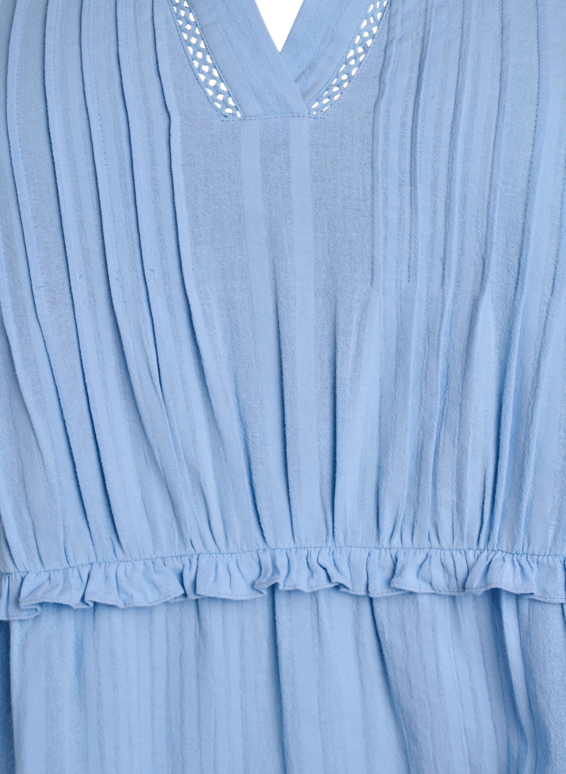 Zizzifashion 3/4 sleeve cotton dress with ruffles, Light Blue, Packshot image number 2