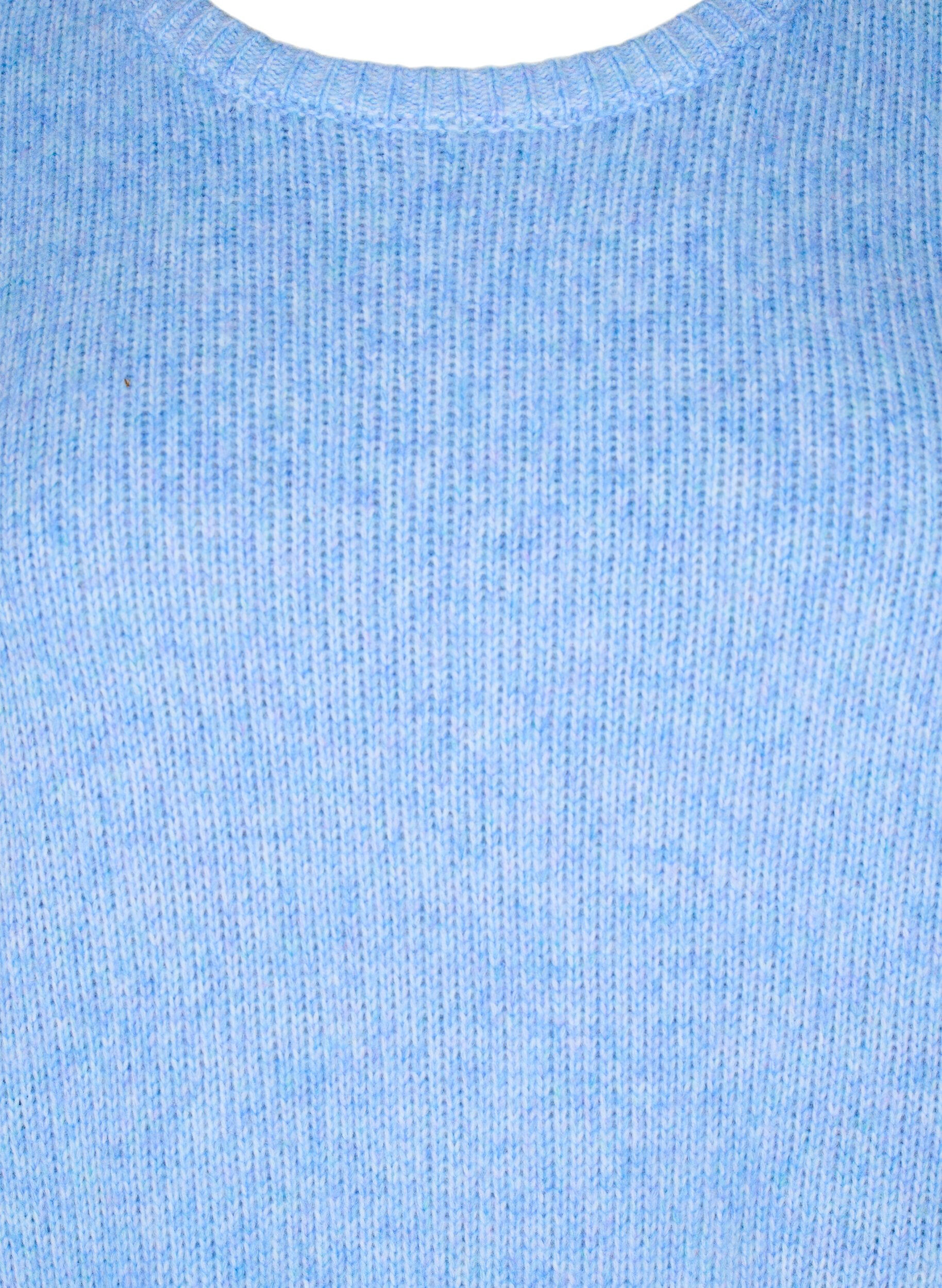 Zizzifashion Long-sleeved knitted jumper with wool and a round neck, Della R. Blue Mel., Packshot image number 2