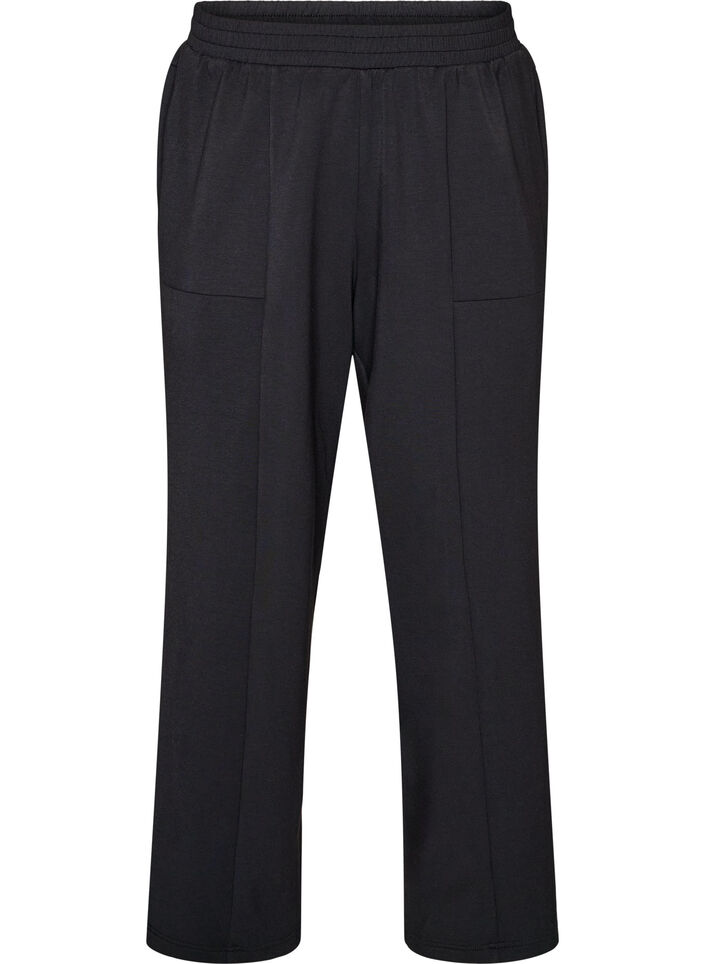 Loose jersey trousers with high waist and pockets, Black, Packshot image number 0