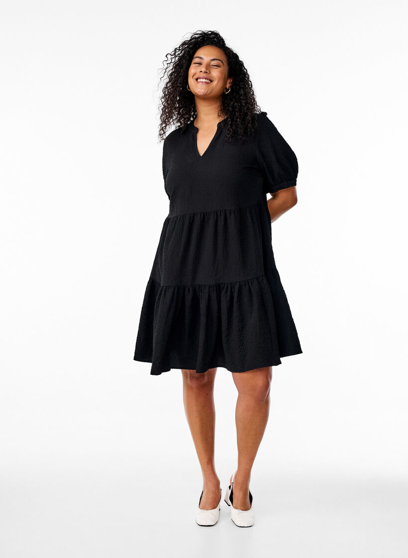 Short A-line dress, Black, Model image number 1