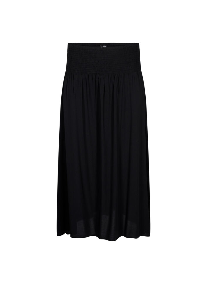 Viscose maxi skirt with smocking, Black, Packshot image number 0