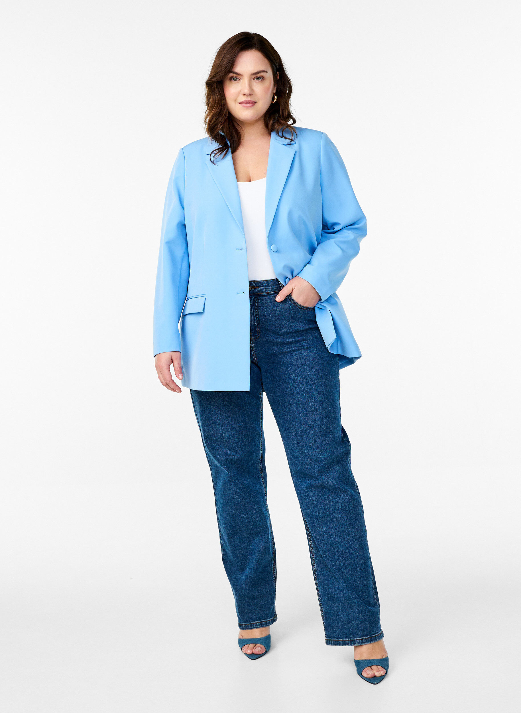 ZizzifashionClassic blazer with button closure, Light Blue, Model image number 1