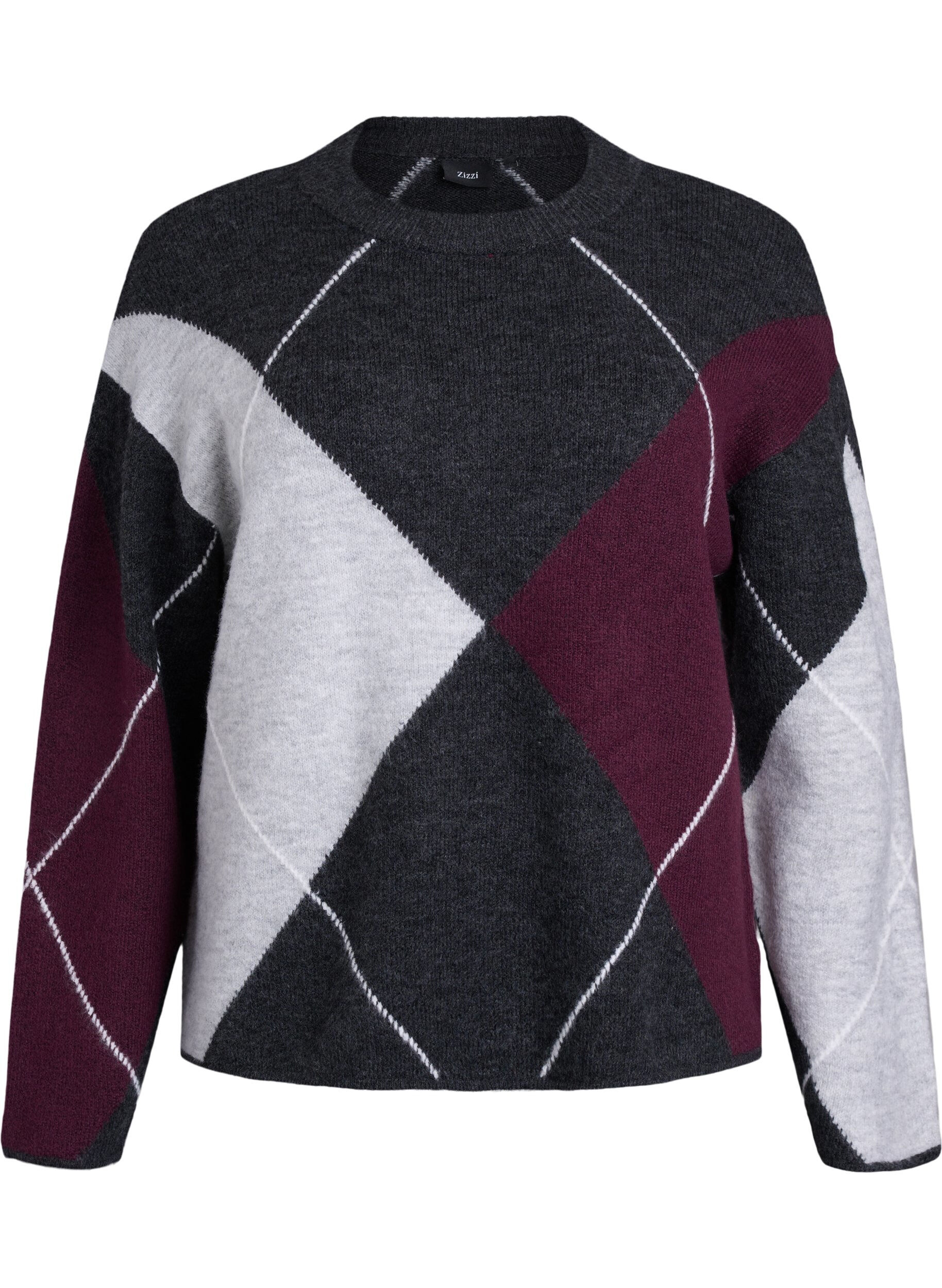 Zizzifashion Jumper with large checks and contrast sleeves, Dark Grey, Packshot image number 0