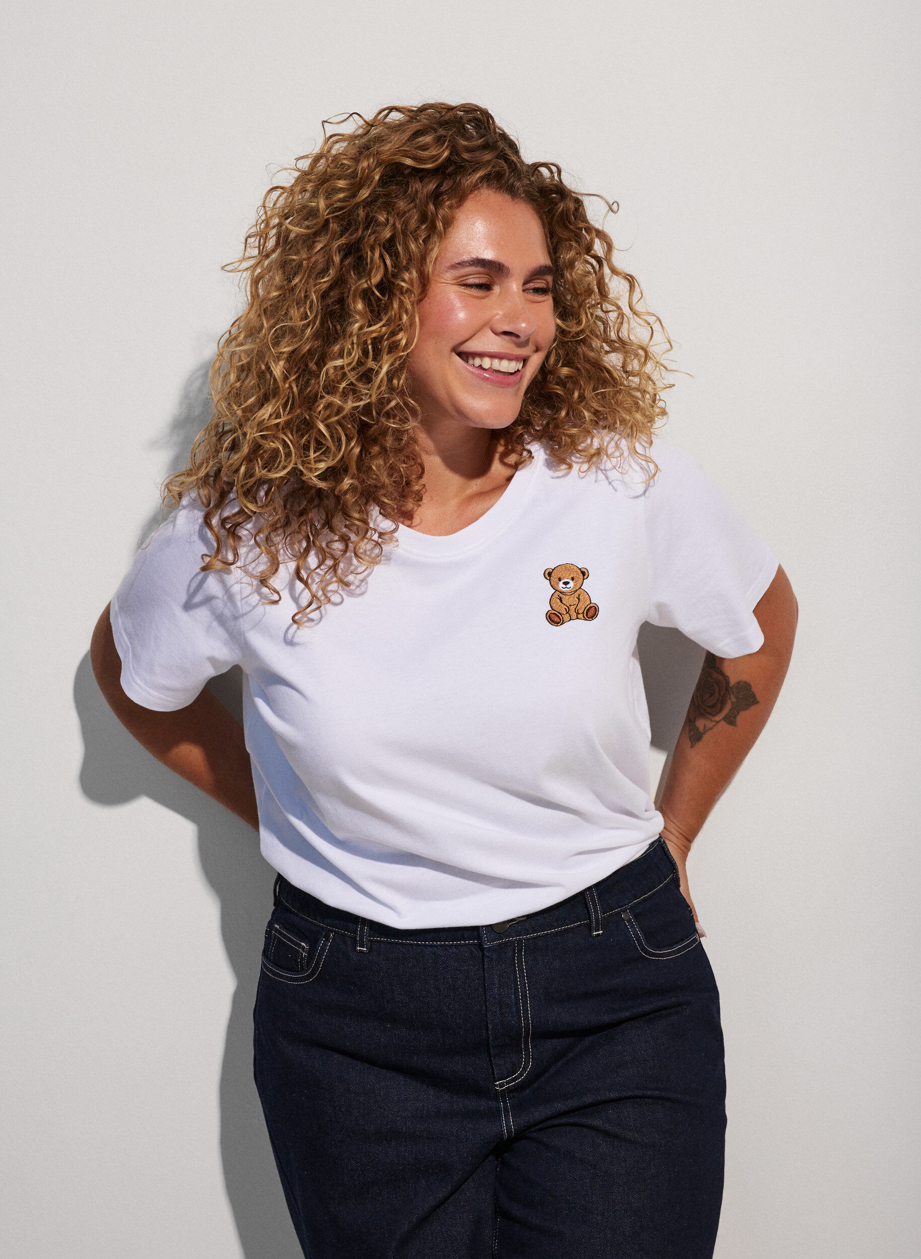 ZizzifashionOrganic cotton T-shirt with teddy bear motif, White, Model image number 0