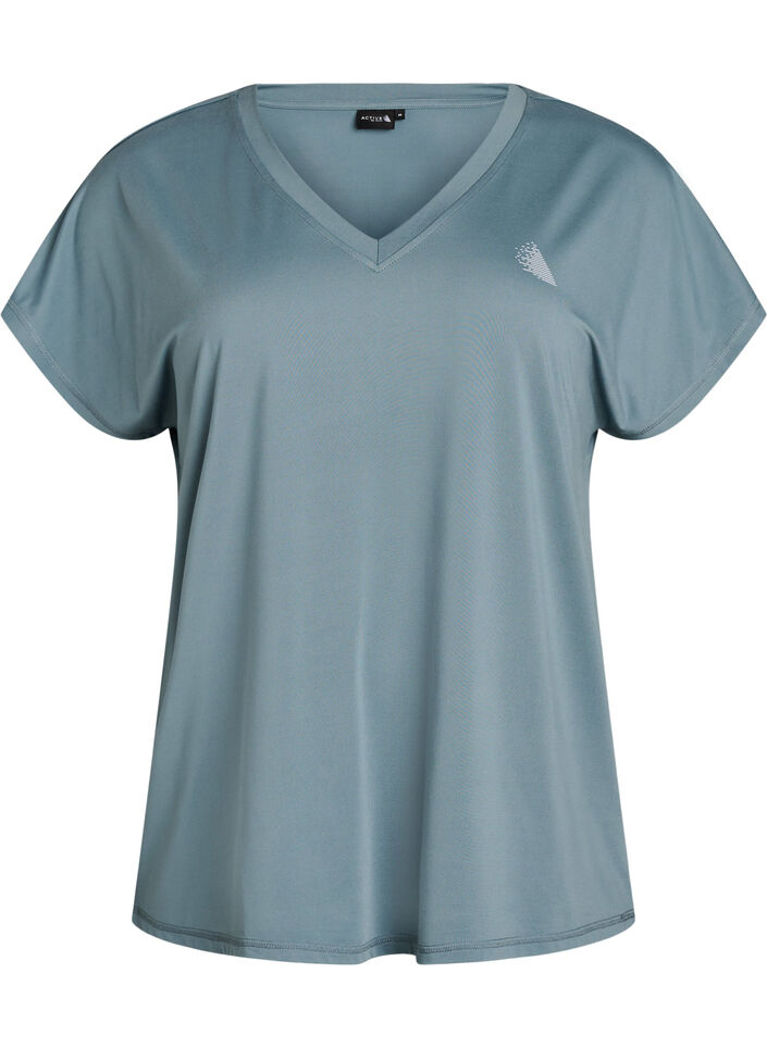 Loose training t-shirt with v-neck, Grey, Packshot image number 0