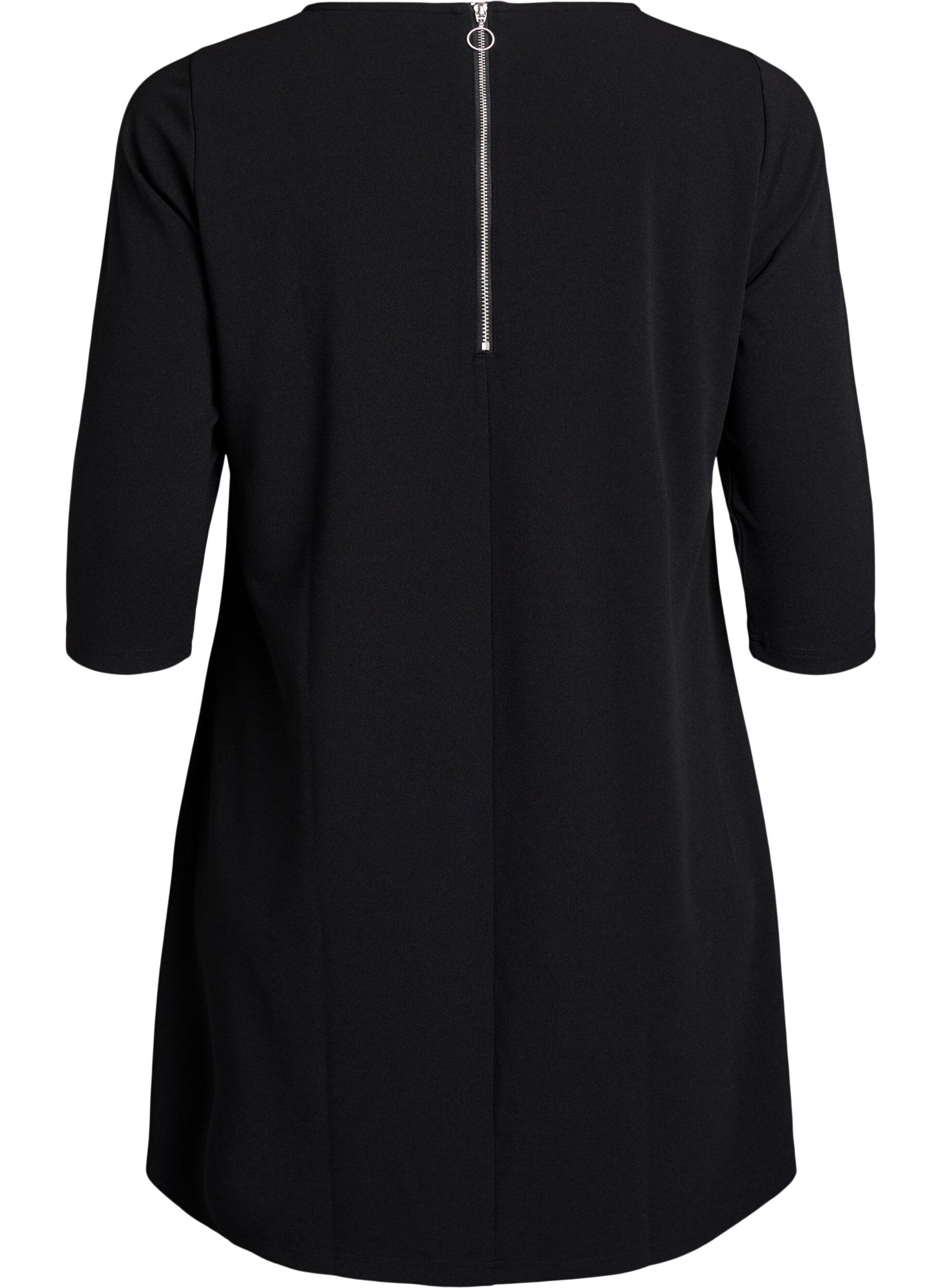 ZizzifashionShort A-line dress with 3/4 sleeves, Black, Packshot image number 1