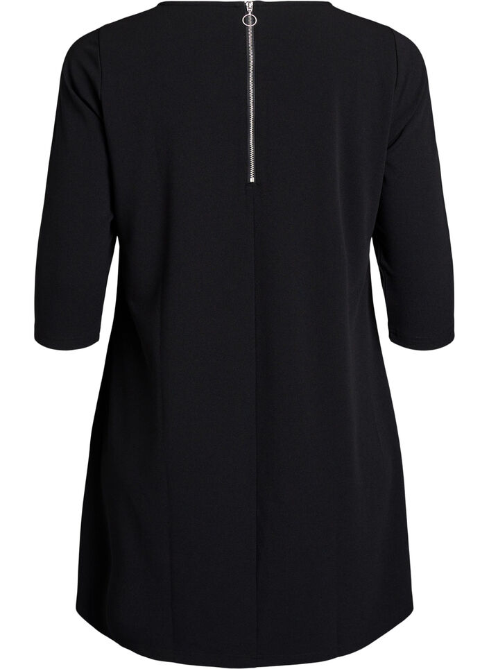 Short A-line dress with 3/4 sleeves, Black, Packshot image number 1