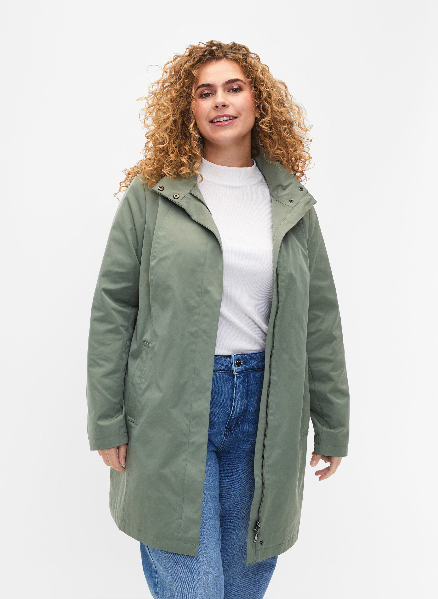 Zizzifashion Jacket with pockets and high collar, Green, Model image number 0
