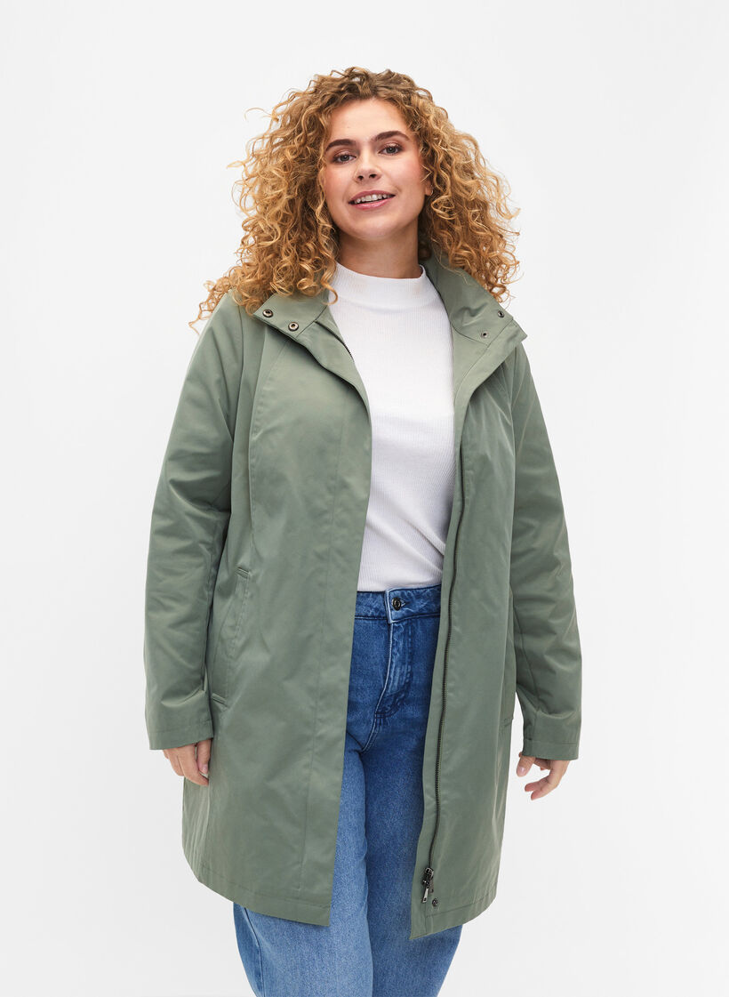 Jacket with pockets and high collar, Green, Model image number 0