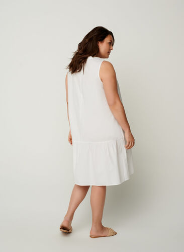 Short cotton dress with an A-line shape, White, Model image number 1