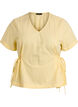 Blouse in a cotton blend with a V-neck and tie-string, Yellow, Packshot image number 0