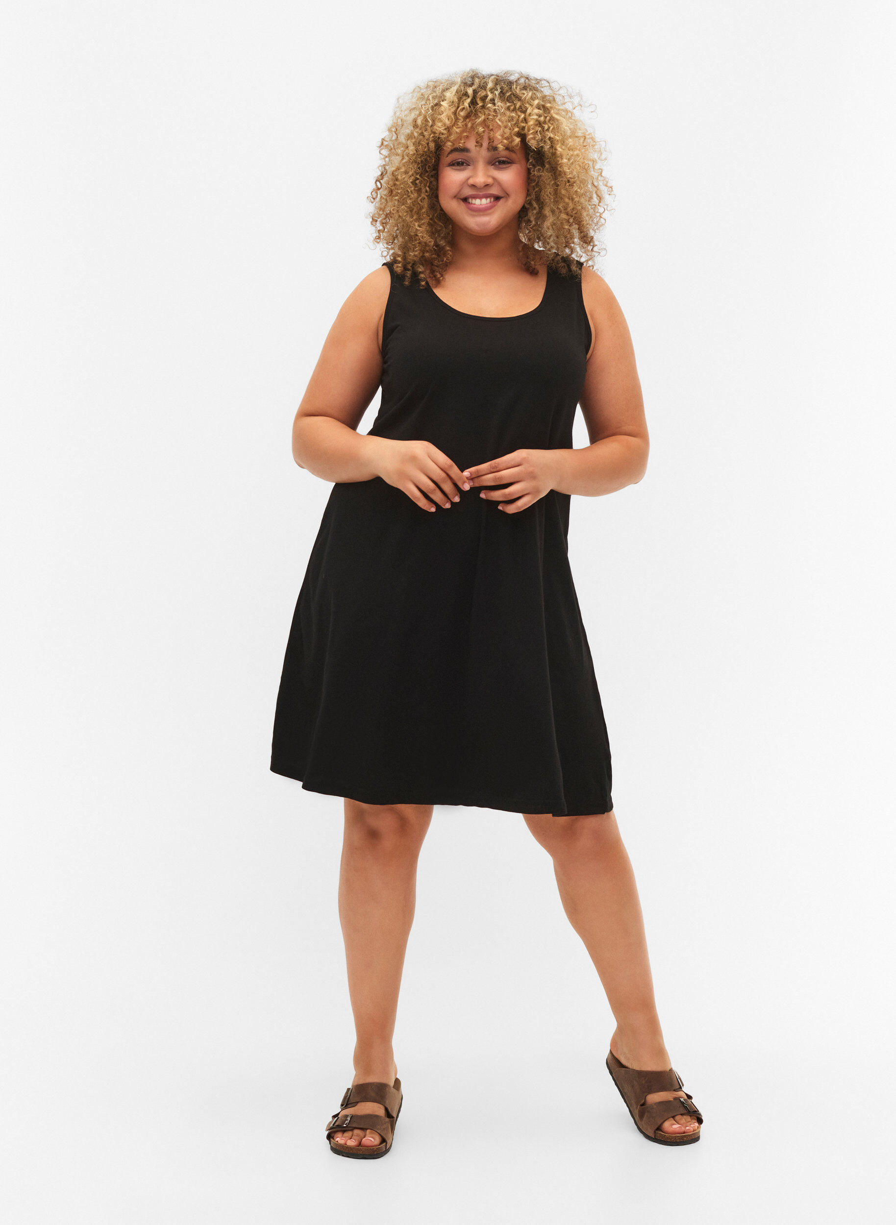 Zizzifashion Sleeveless cotton dress with a-shape, Black, Model image number 2