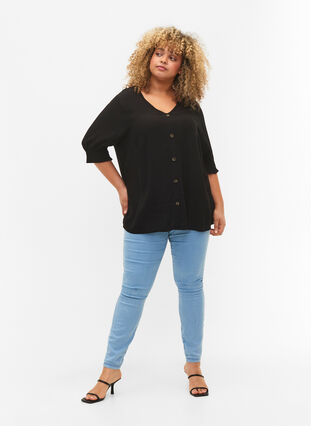Viscose blouse with buttons, Black, Model image number 2