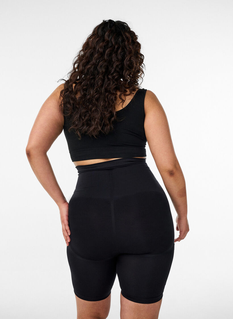 Shapewear shorts with medium support and a high waist, Black, Model image number 1