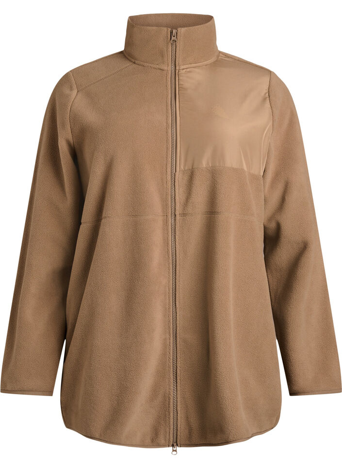 Fleece jacket with high neck and zip, Brown, Packshot image number 0