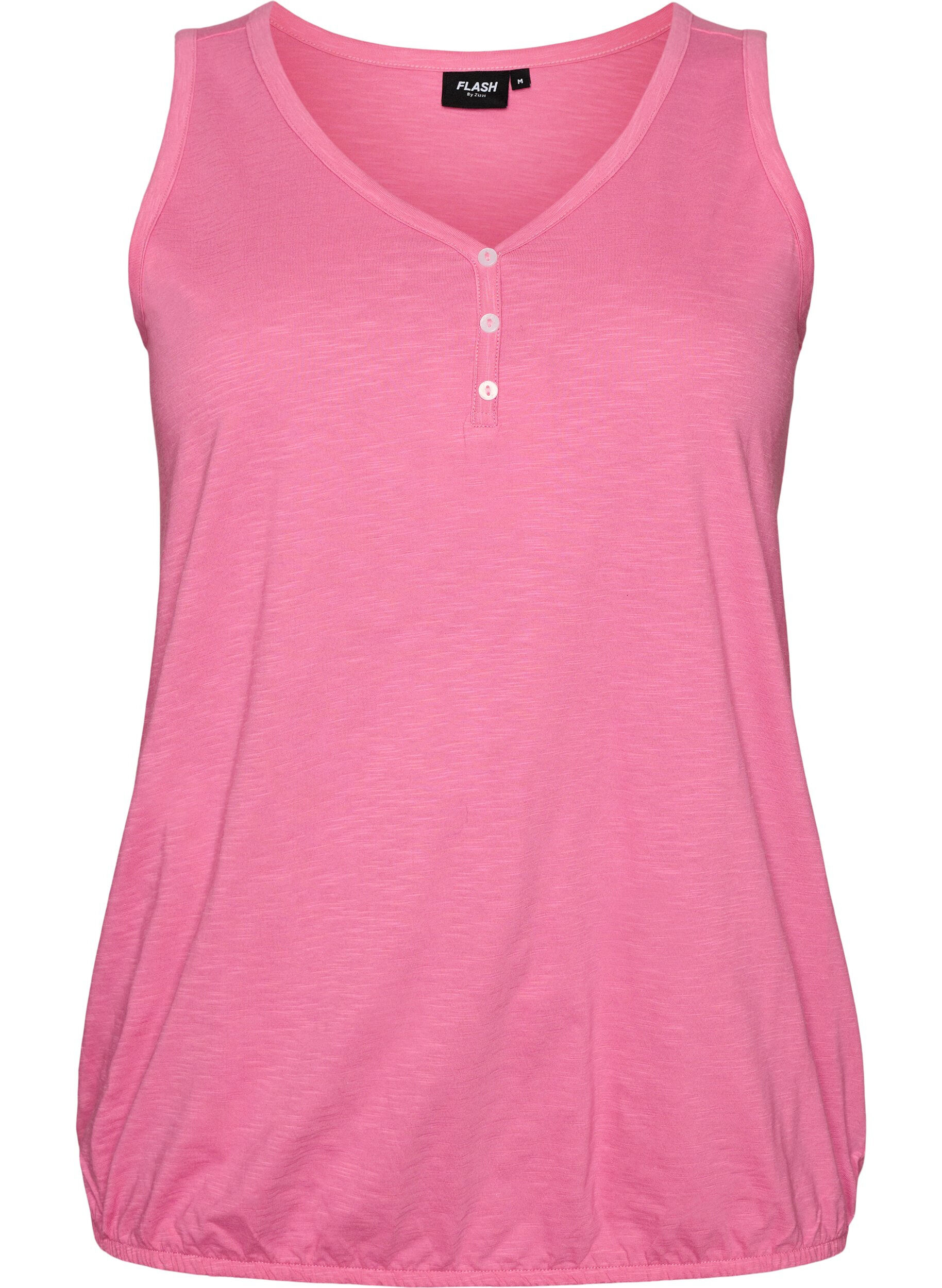 Zizzifashion Tank top in organic cotton with V-neck and buttons, Pink, Packshot image number 0