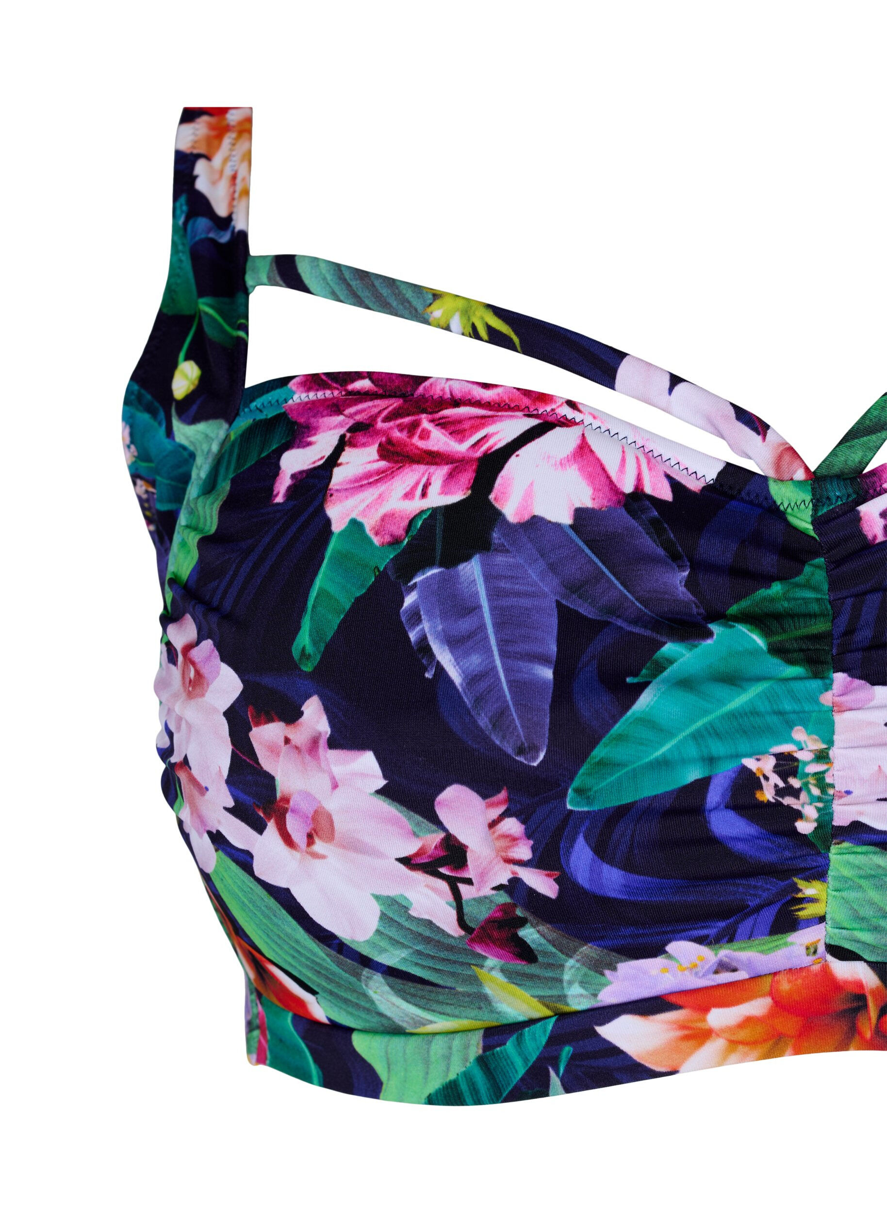 Zizzifashion Bikini top with ruching and string, Flower Print, Packshot image number 2