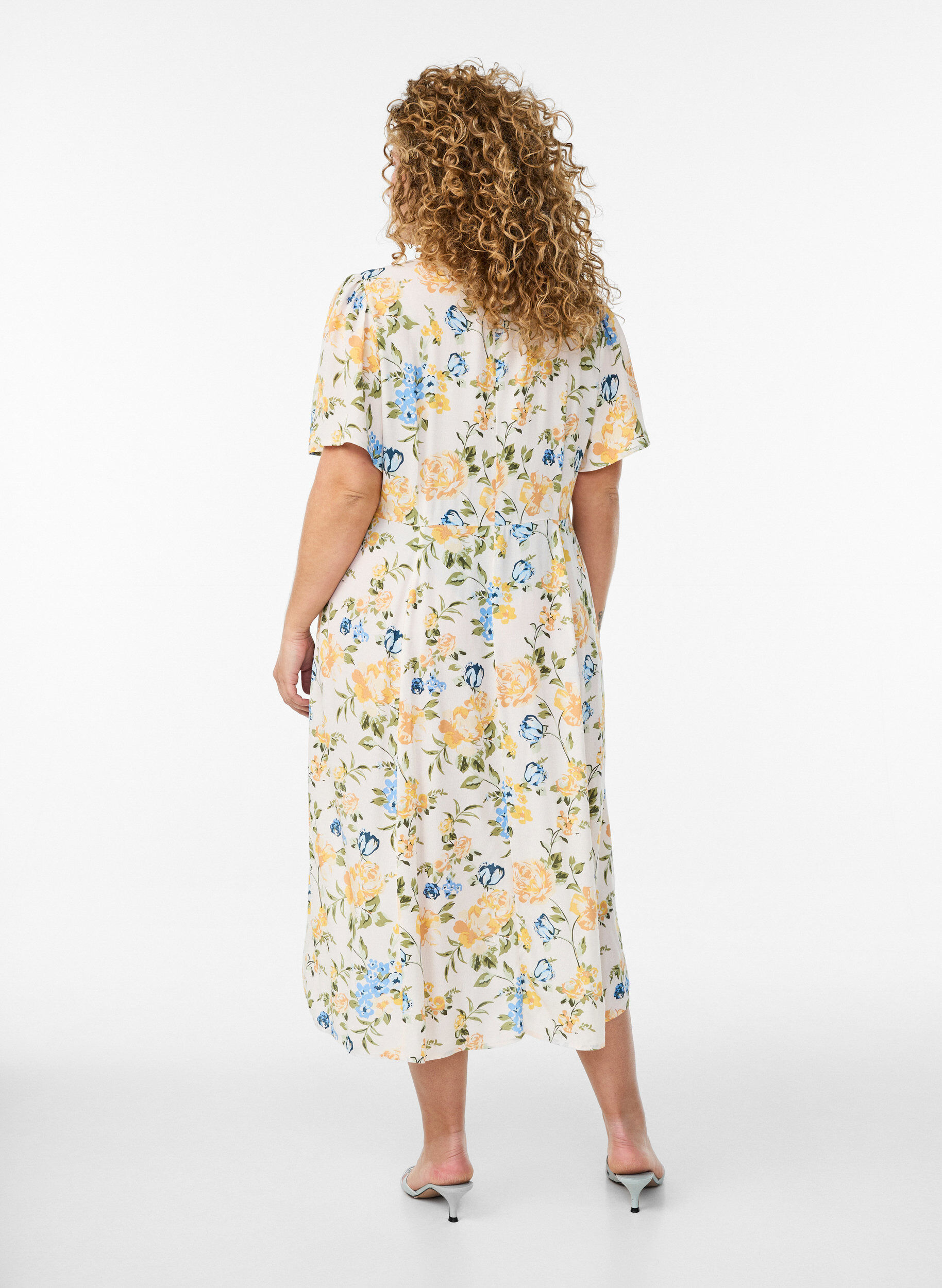 Zizzifashion Viscose midi dress with a floral print, Blue, Model image number 1