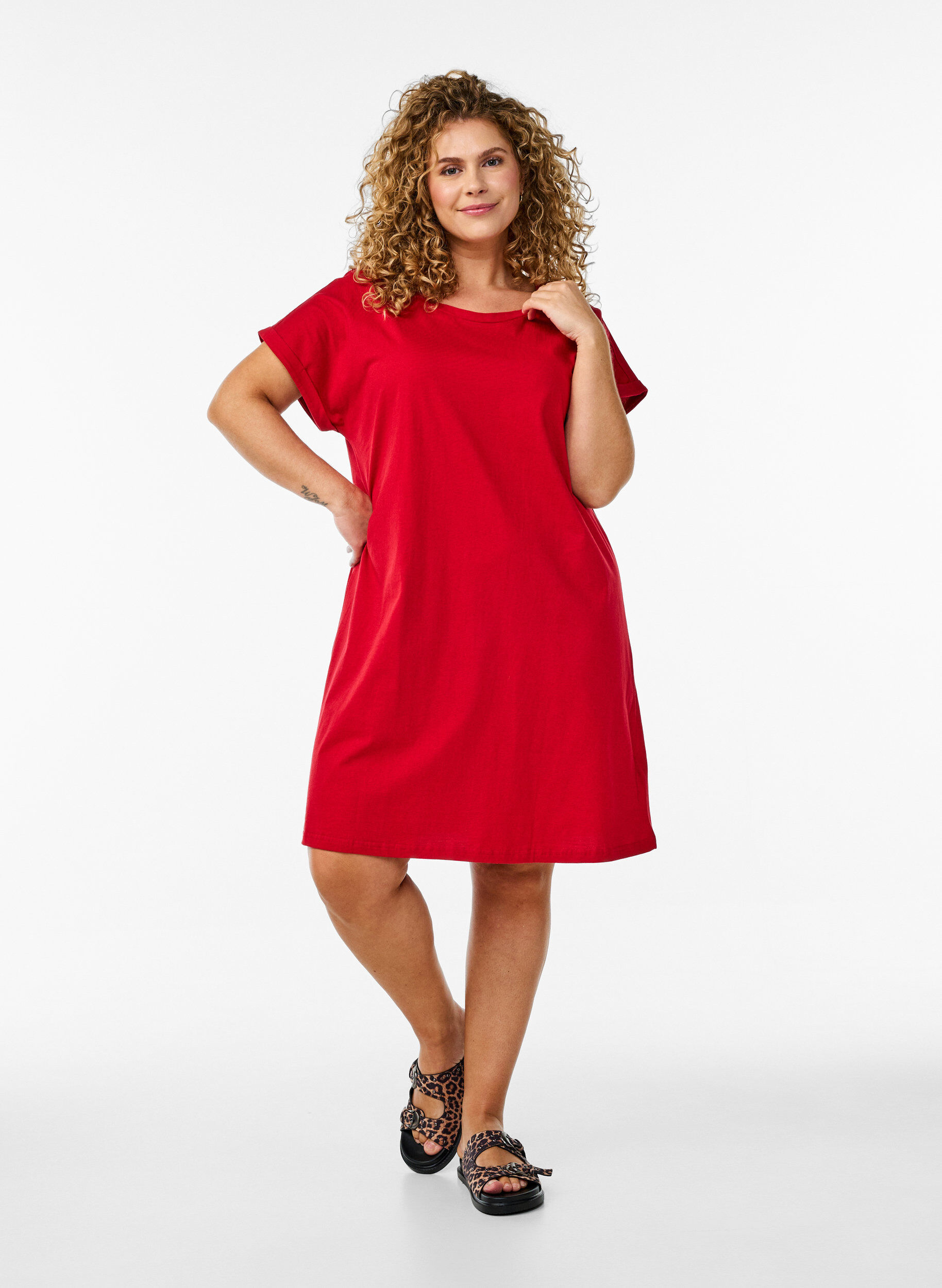Zizzifashion 2-pack T-shirt dress with short sleeves, Red, Model image number 1