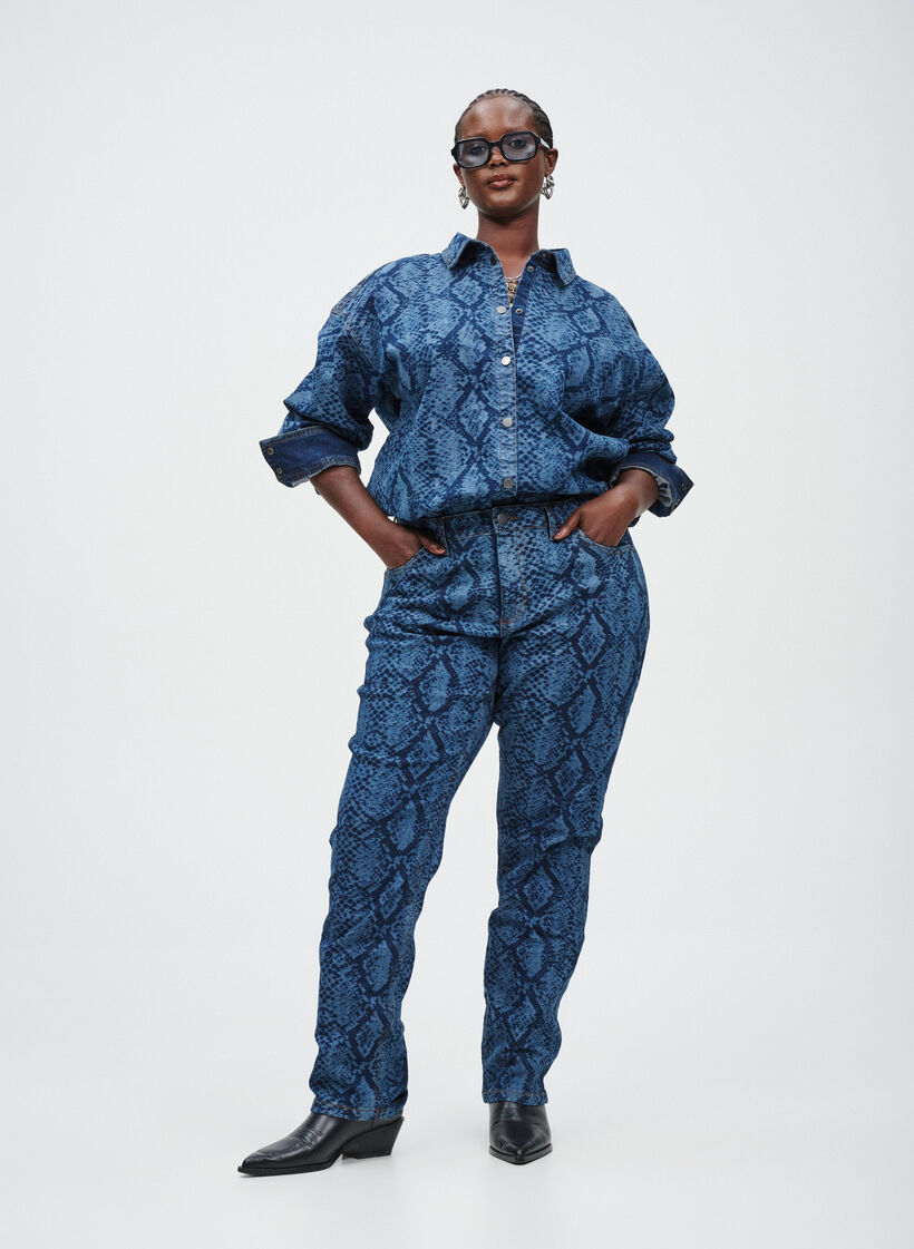 Emily jeans with snake print, Blue, Image image number 0