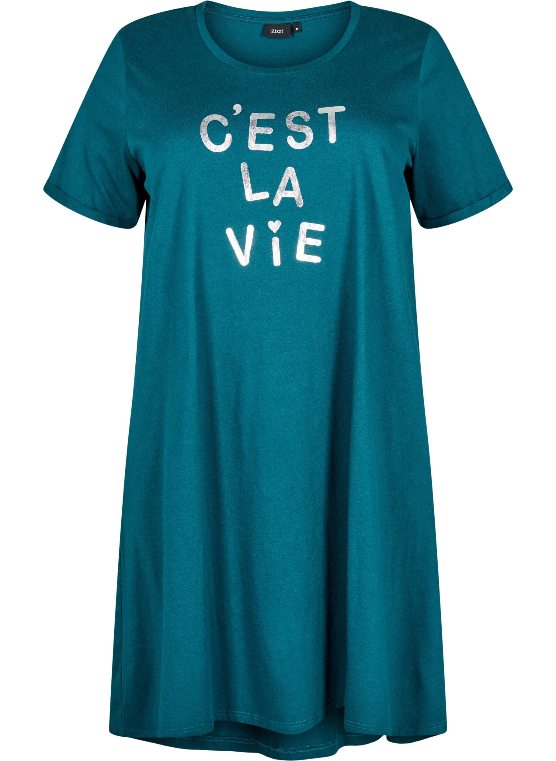 ZizzifashionShort-sleeved nightgown in organic cotton, Green, Packshot image number 0