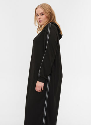 Hooded sweat dress with zip, Black, Model image number 2