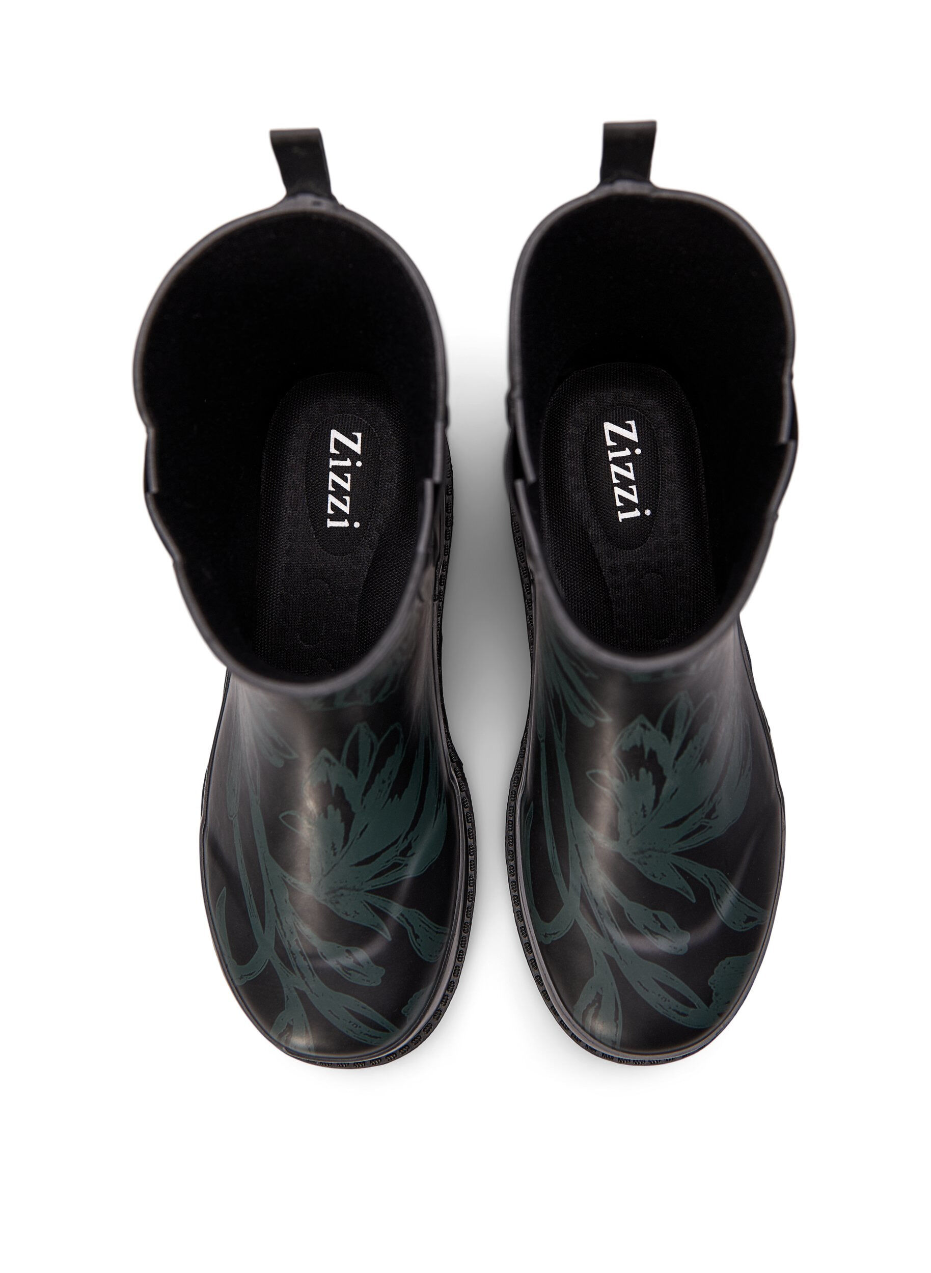 Zizzifashion Short wide fit rubber boots with print, B. Teal Flower AOP, Packshot image number 2