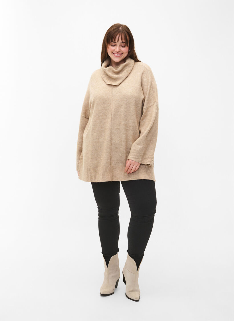 Melange knit sweater with turtleneck, Simply Taupe Mel., Model image number 2