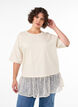 Loose T-shirt with wide lace trim, Beige, Model image number 0