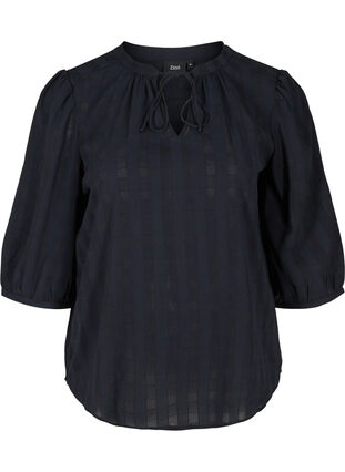 Blouse with 3/4-length sleeves and tie detail, Black Beauty, Packshot image number 0
