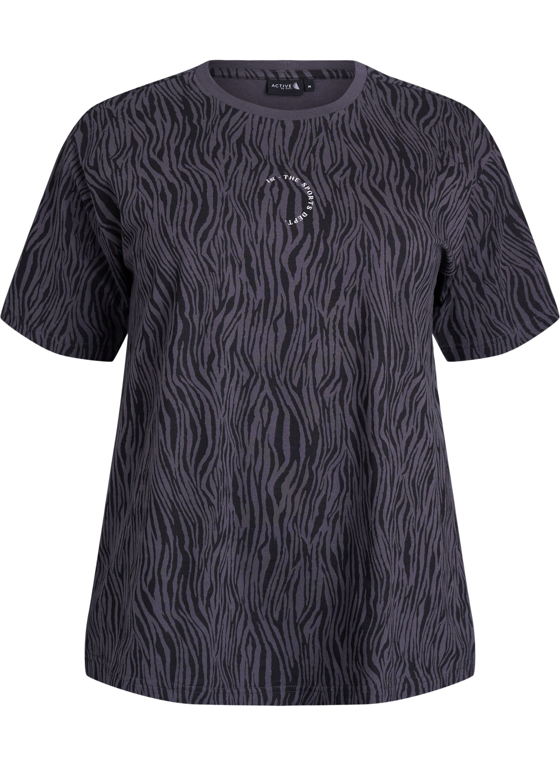 Zizzifashion Zebra print organic cotton sports tee, Dark Grey, Packshot image number 0