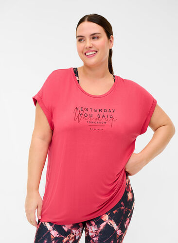 Exercise T-shirt in a viscose blend with print, Garnet Rose, Model image number 0