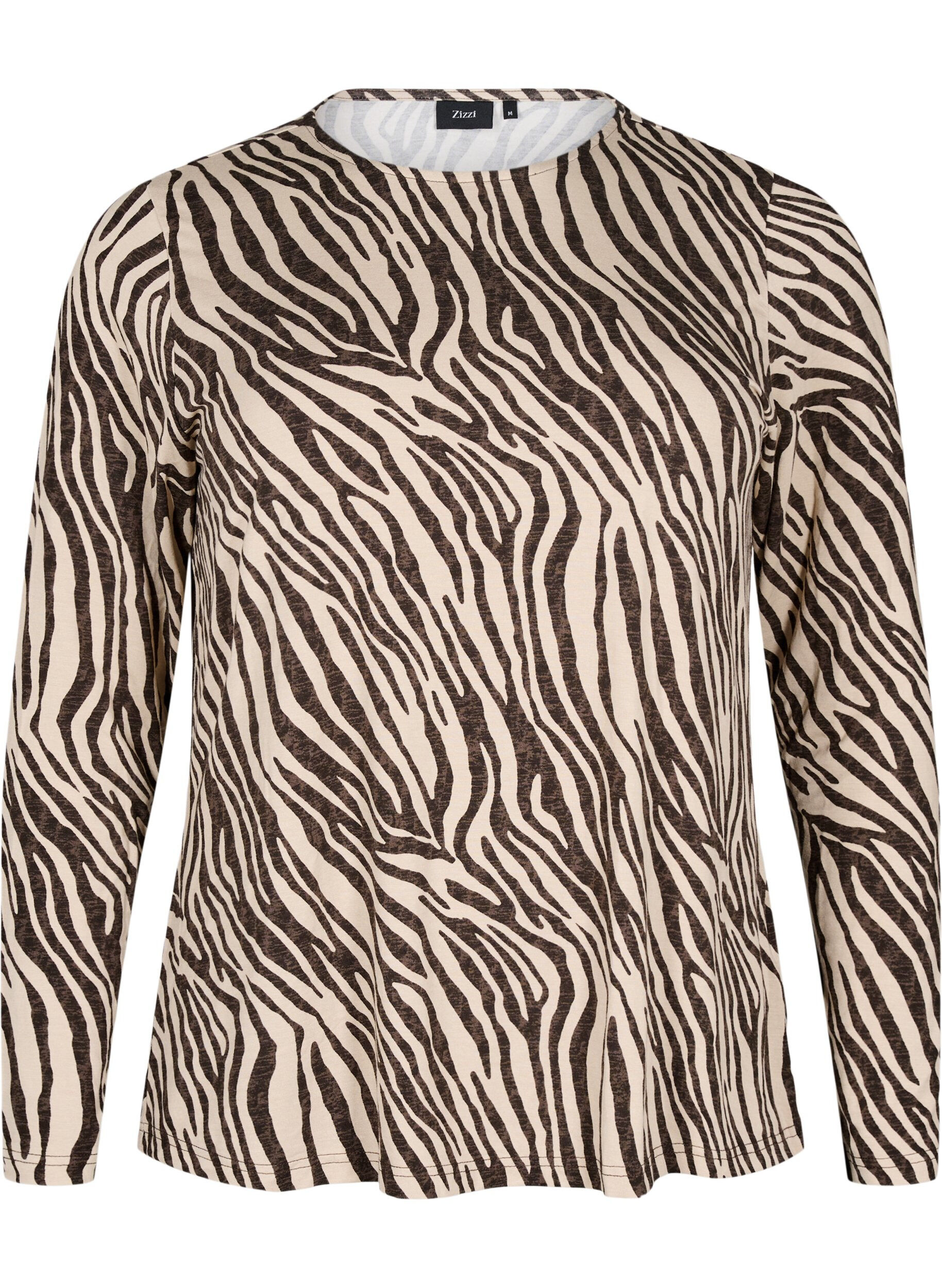 Zizzifashion Long-sleeved blouse with zebra print, Brown, Packshot image number 0