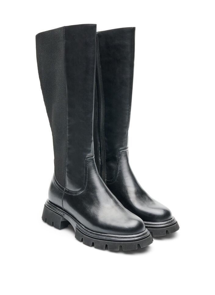 Long boot with rib panels, Black, Packshot image number 1