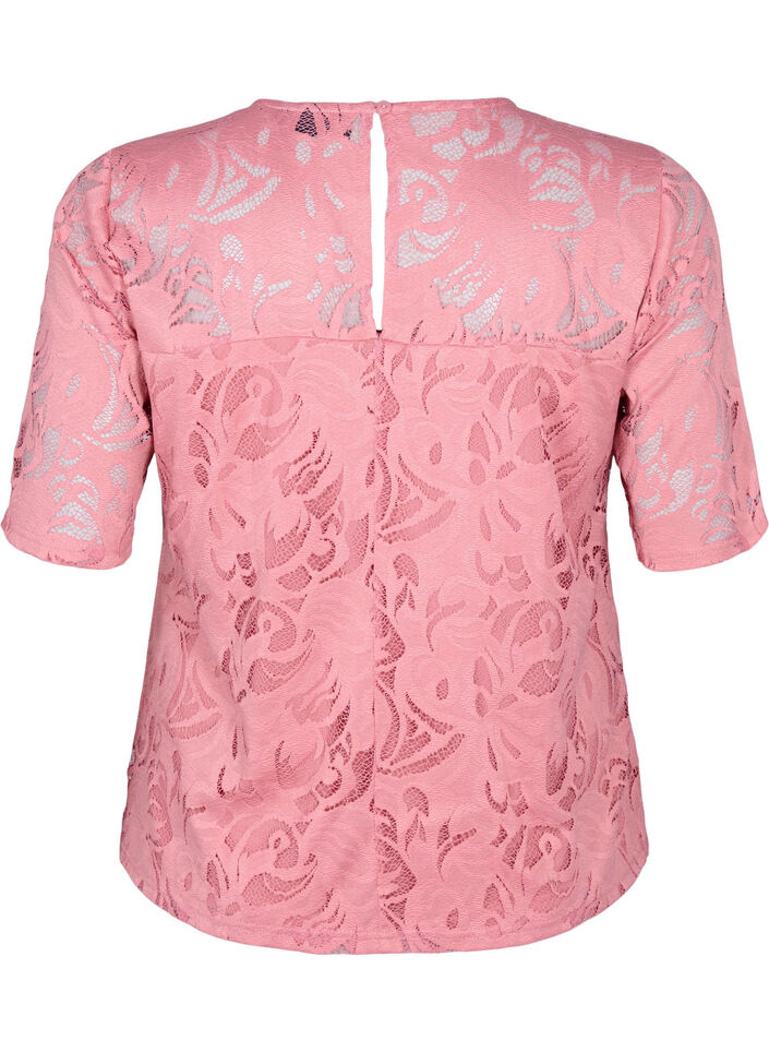 Lace blouse with short sleeves, Dusty Rose, Packshot image number 1