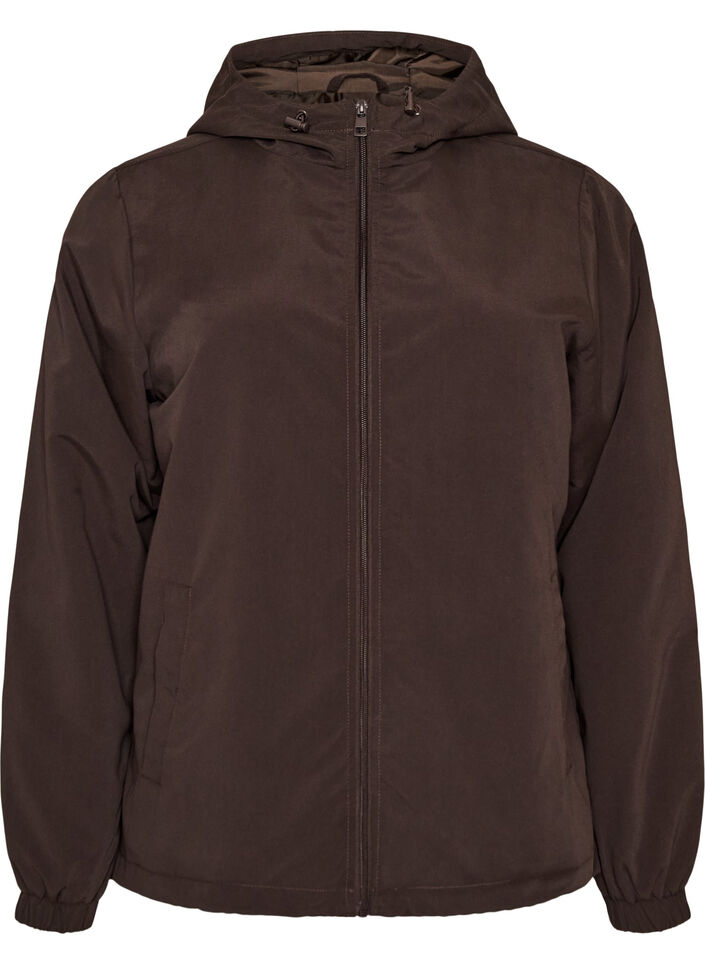 Lightweight jacket with a hood and zipper, Brown, Packshot image number 0