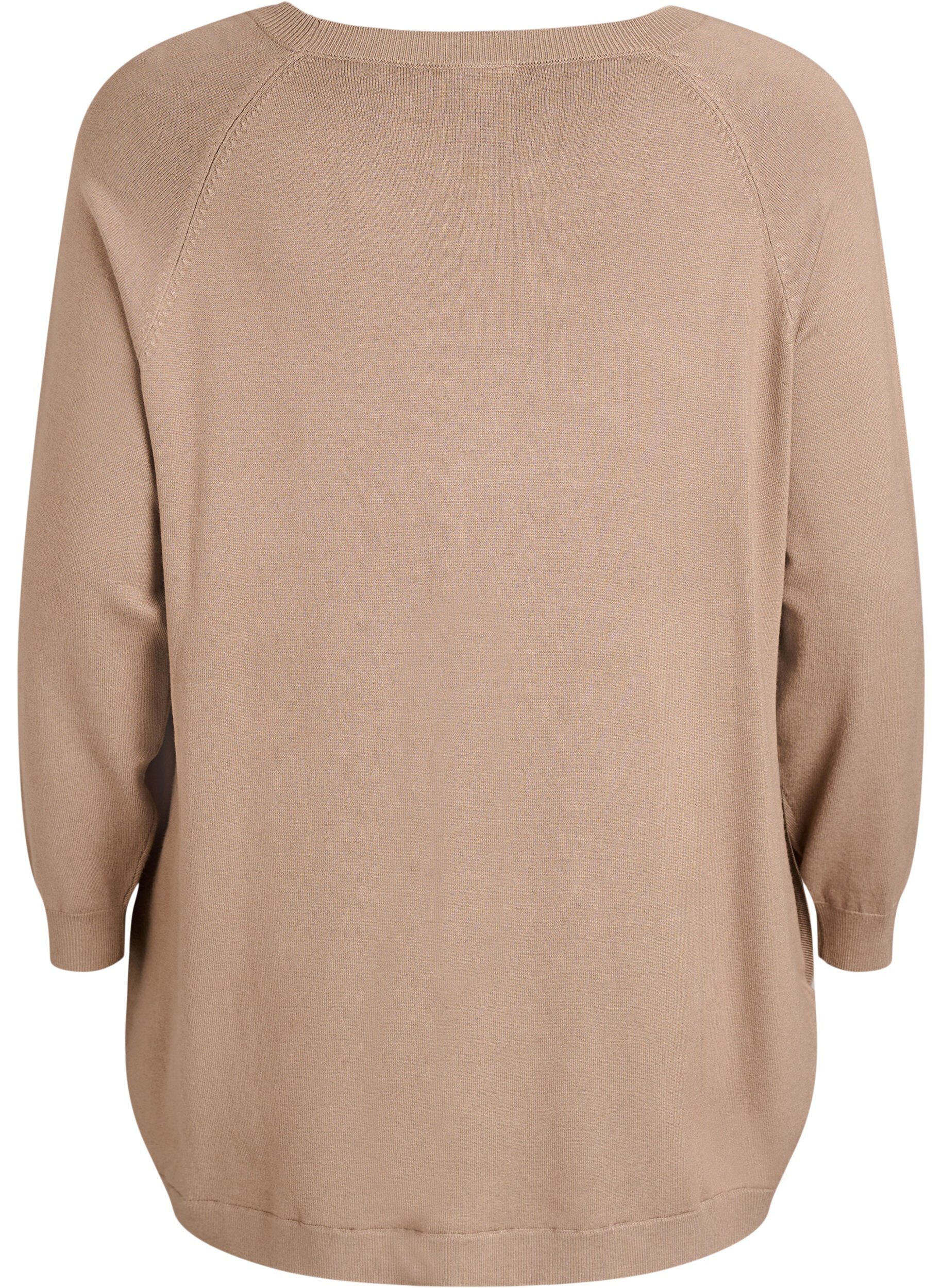 ZizzifashionKnitted blouse with side buttons, Beige, Packshot image number 1