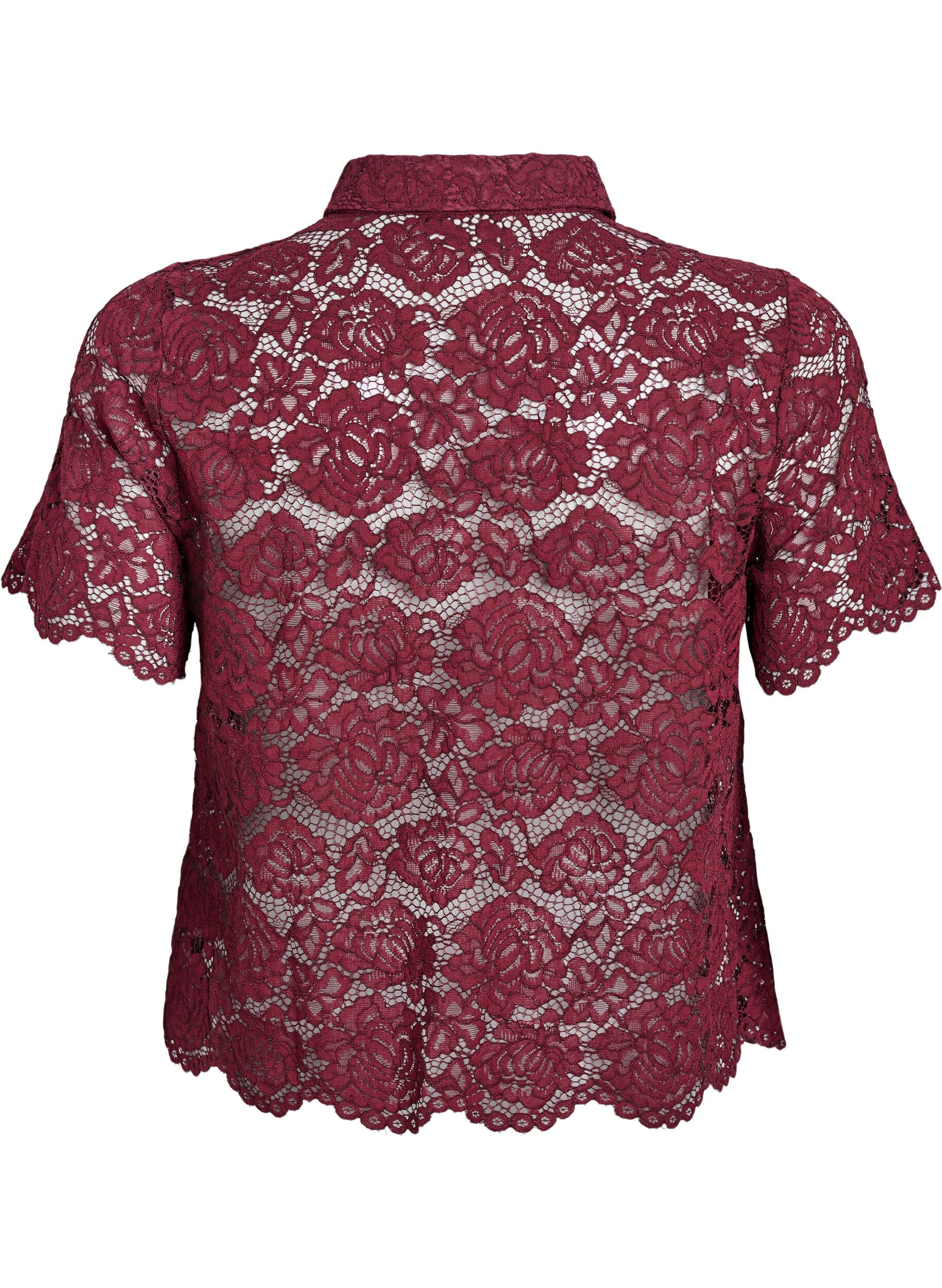 Zizzifashion Lace shirt blouse with pearl buttons, Dark Bordeaux, Packshot image number 1