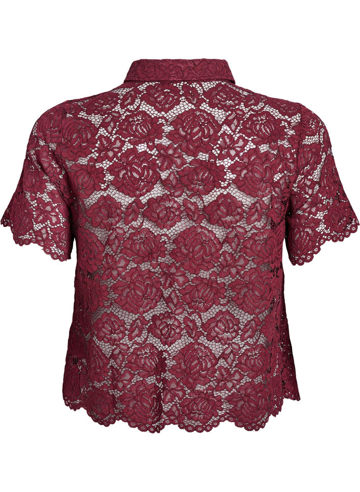 Lace shirt blouse with pearl buttons, Dark Bordeaux, Packshot image number 1