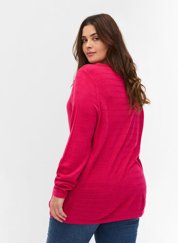 Knitted blouse with textured pattern and round neck, Fuchsia Purple, Model image number 1