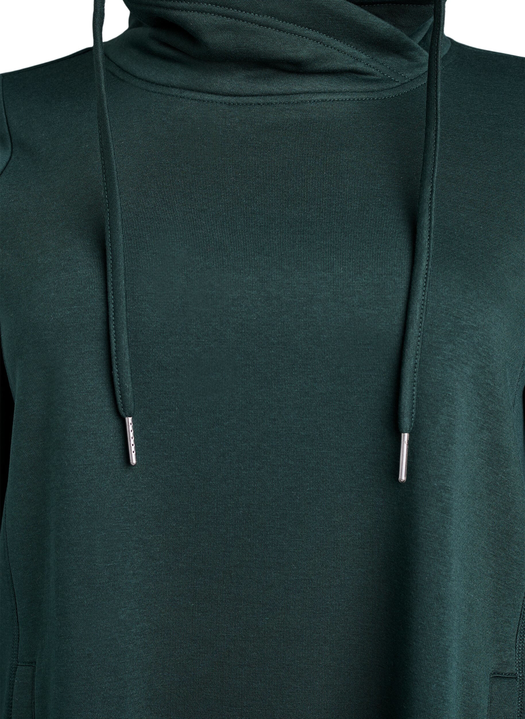 Zizzifashion Short sweatshirt dress with high collar and pockets, Green, Packshot image number 2
