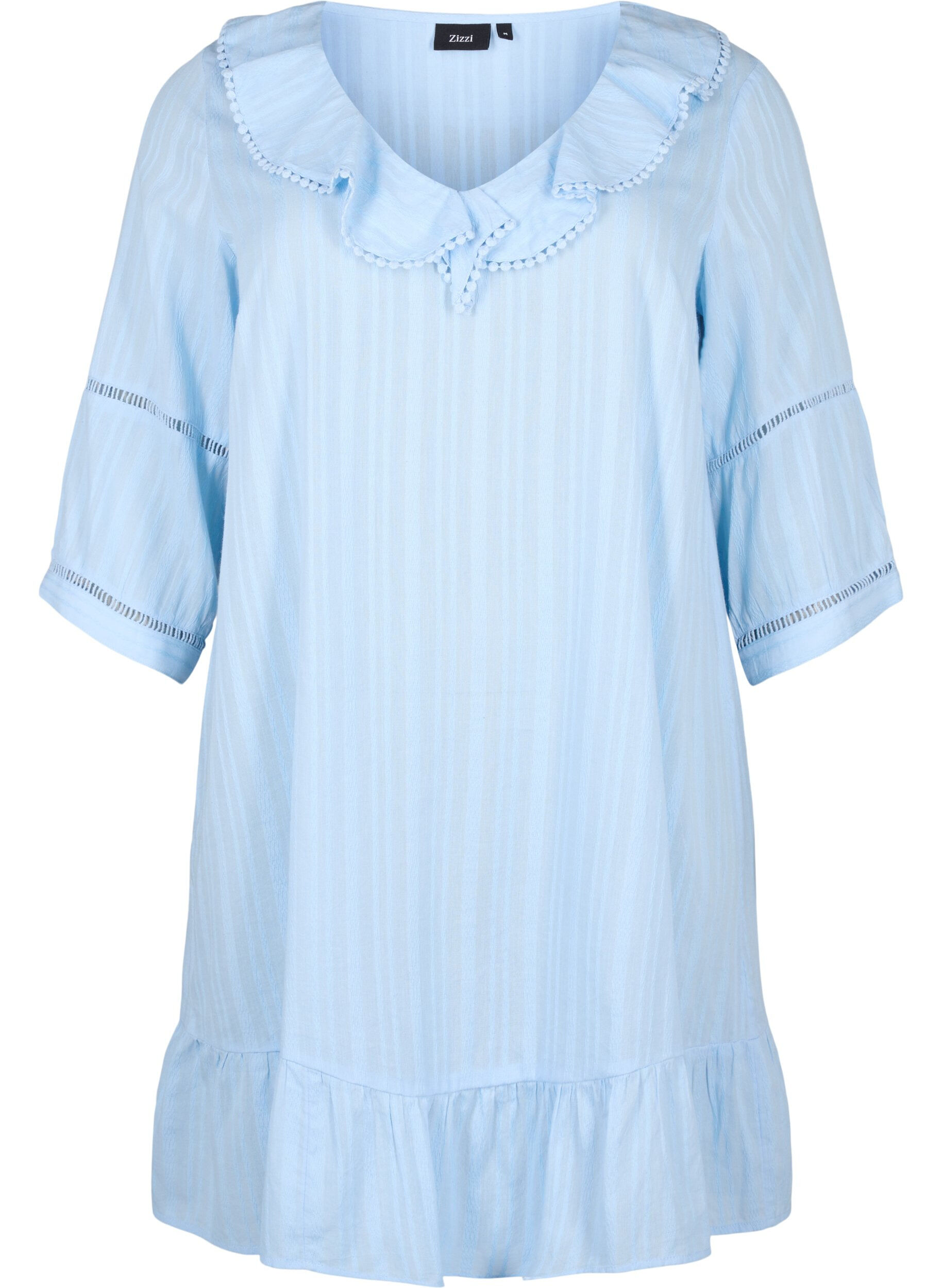 Zizzifashion Cotton-viscose mix dress with 3/4 sleeves, Chambray Blue, Packshot image number 0