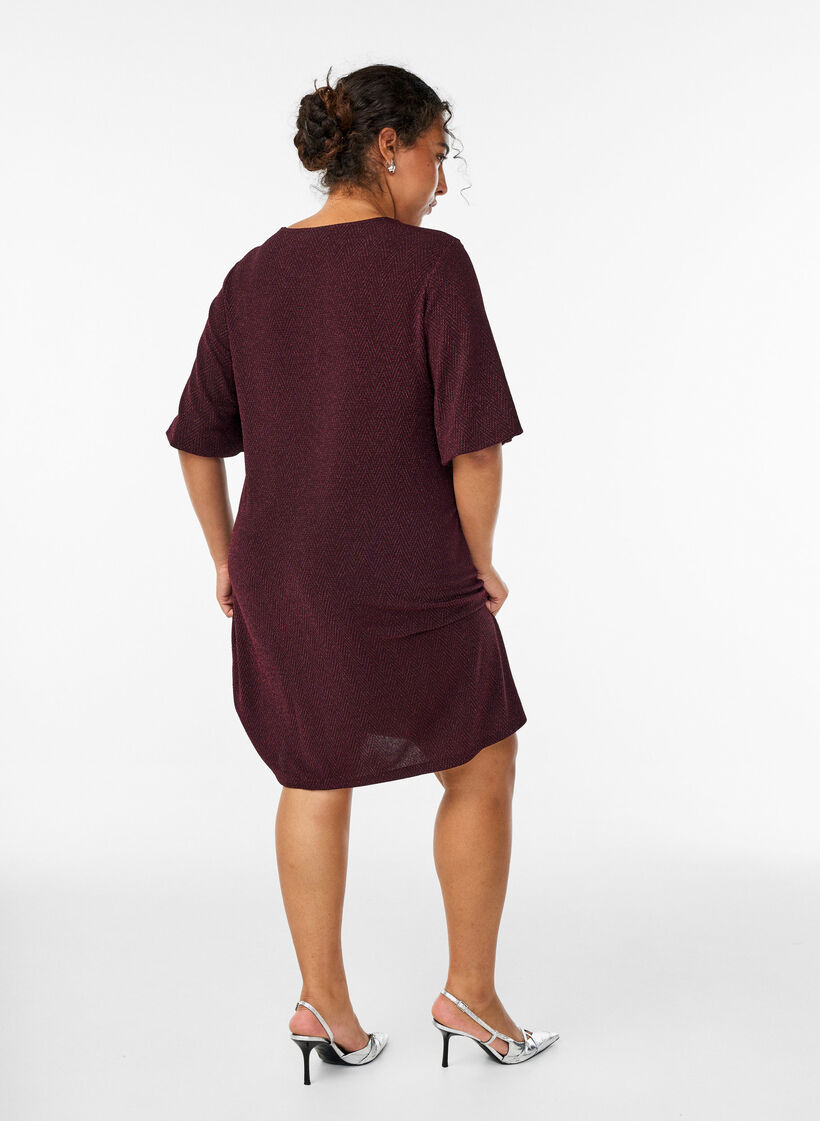 Short dress with glitter pattern, Dark Bordeaux, Model image number 2