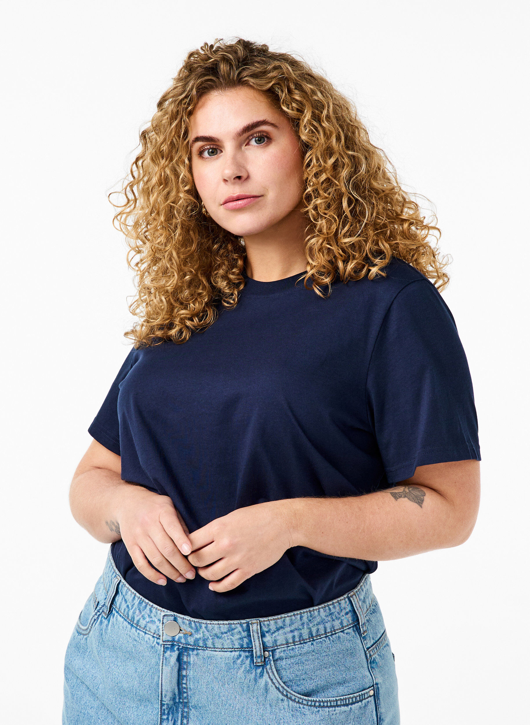 Zizzifashion Basic cotton T-shirt with round neck, Blue, Model image number 0