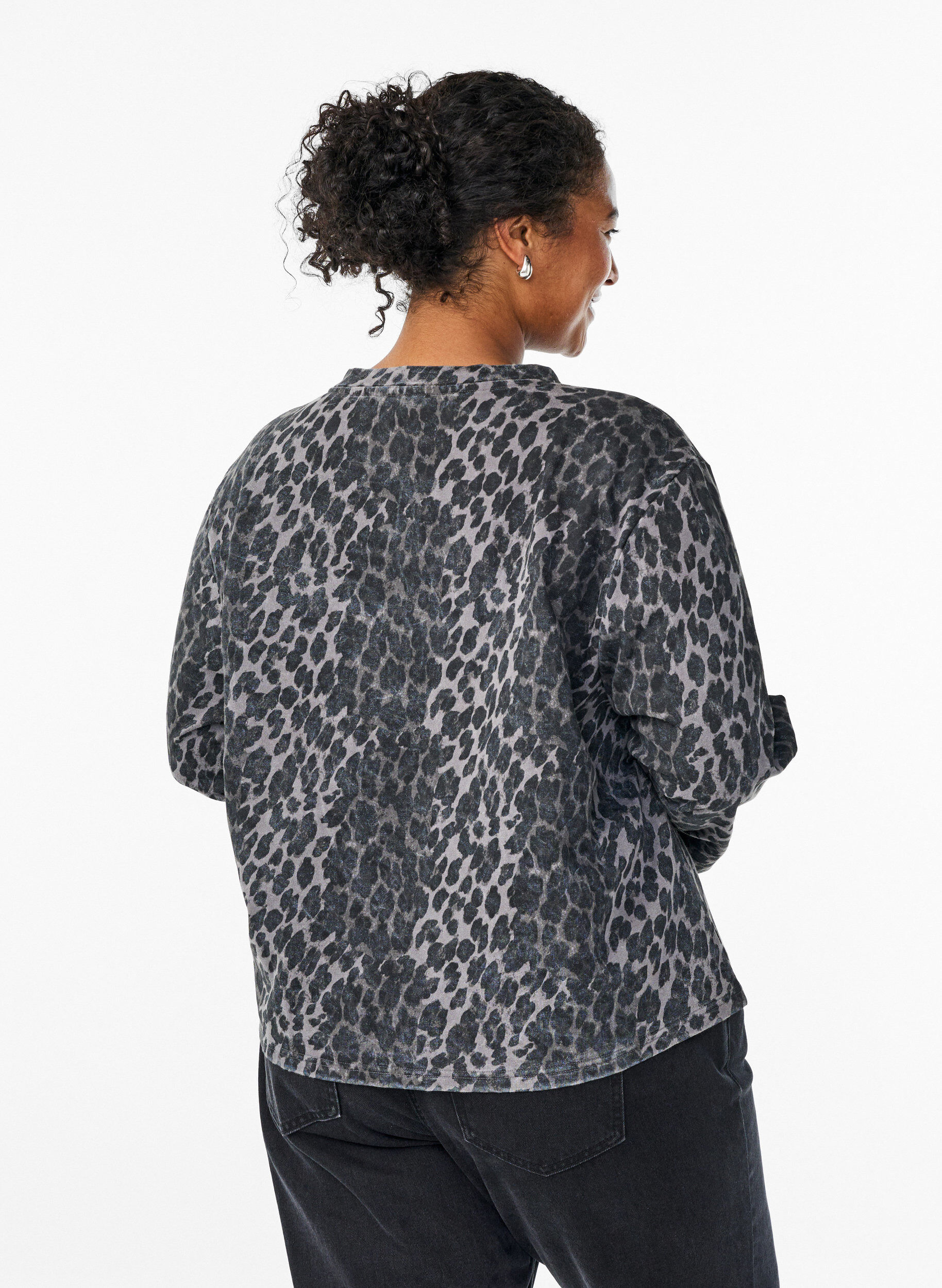 Zizzifashion Washed sweatshirt with leopard print, Grey, Model image number 2