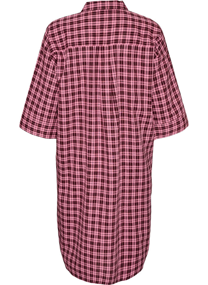 Long checked shirt with 3/4 sleeves, Pink, Packshot image number 1