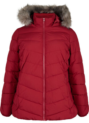 Short puffer jacket with hood, Pomegranate, Packshot image number 0