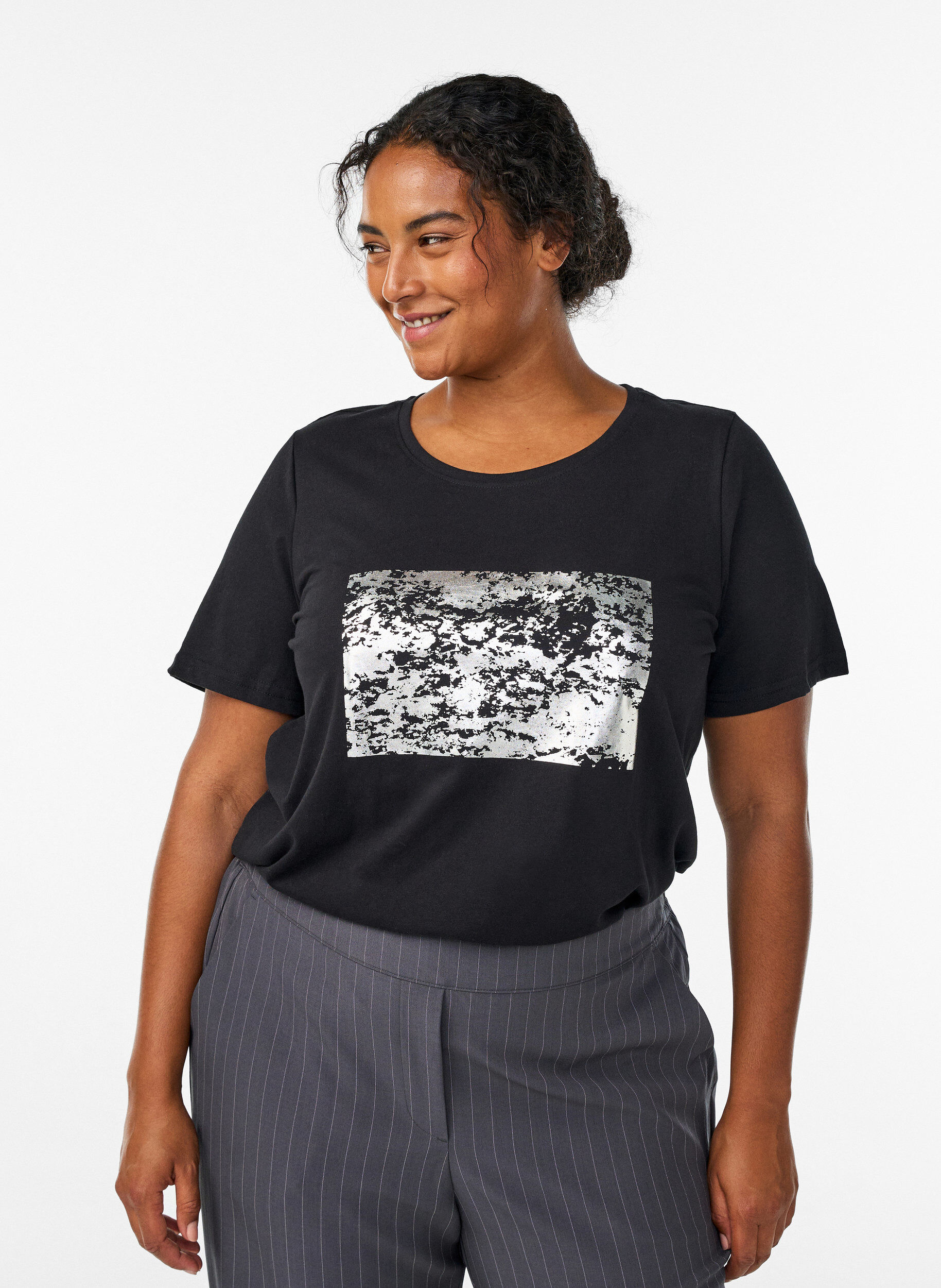 ZizzifashionT-shirt with motif, Black, Model image number 0