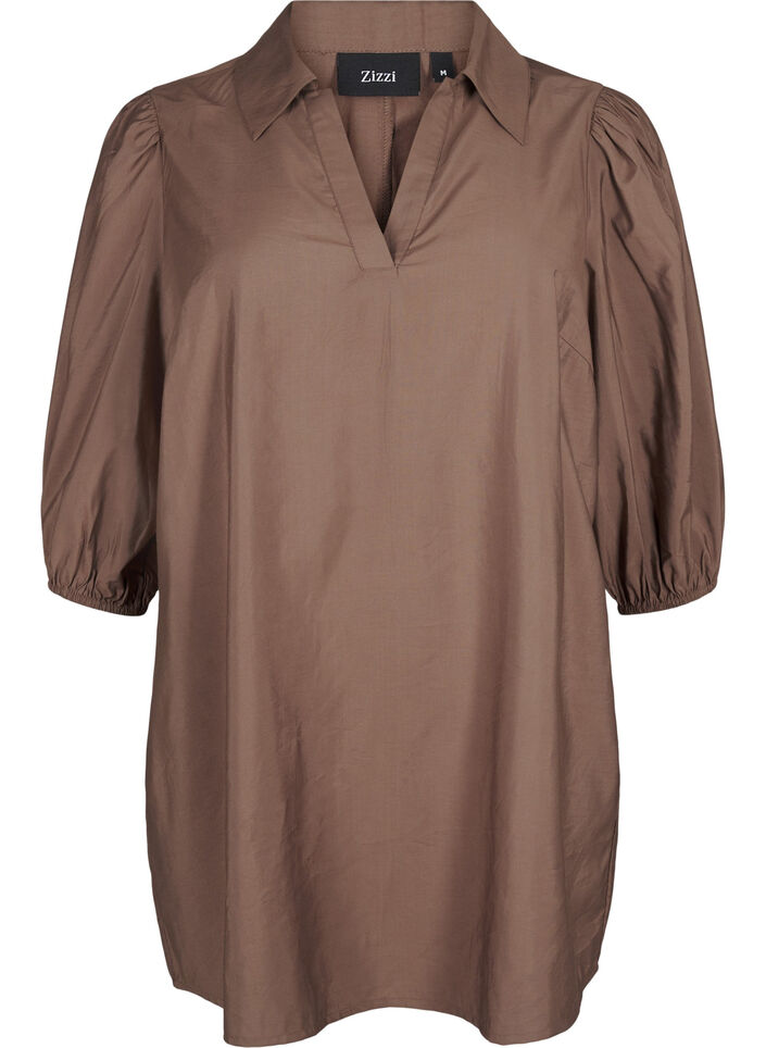 Viscose tunic with V-neck and collar, Chocolate Chip, Packshot image number 0