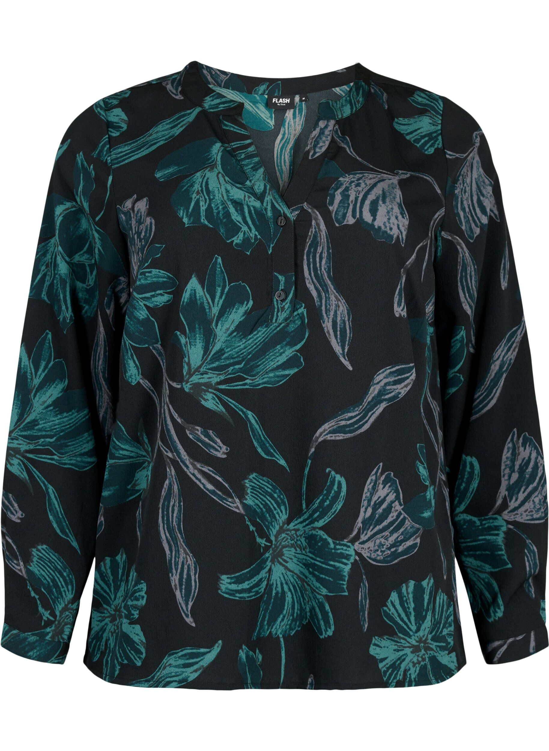 Zizzifashion FLASH - Long sleeve blouse with print, Black Scarab Flower, Packshot image number 0